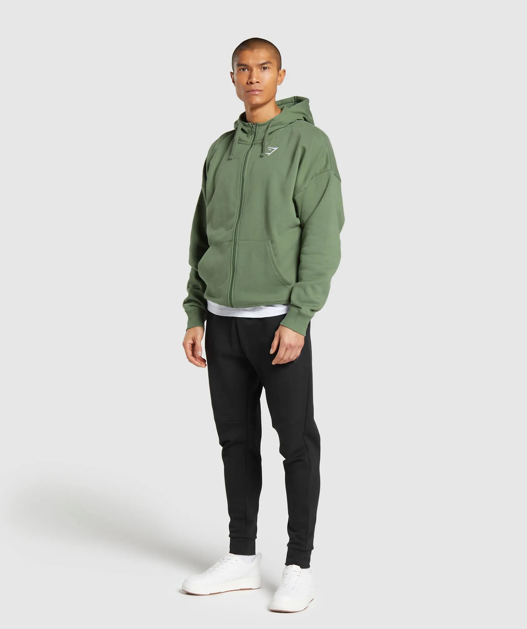 Gymshark Crest Oversized Zip Up Hoodie - Force Green