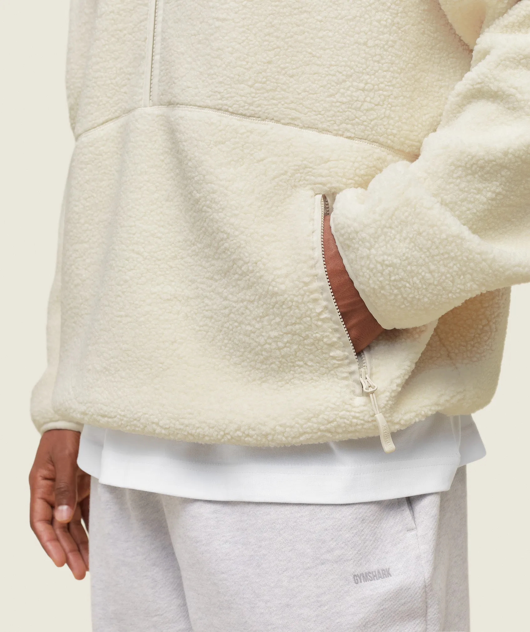 Gymshark everywear Half Zip Sherpa Jacket - Oat White