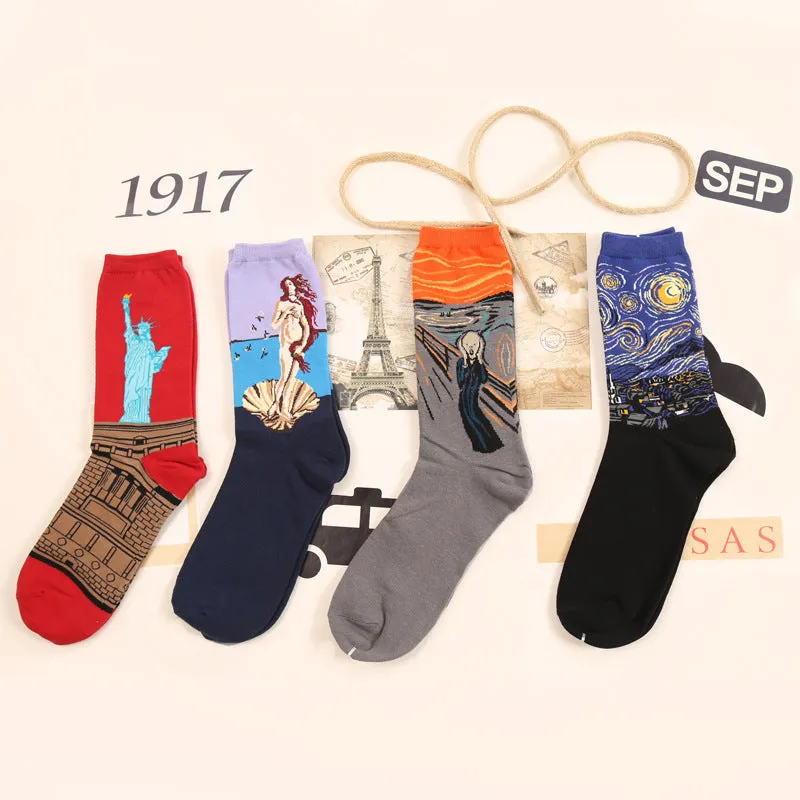 Harajuku printing socks Oil Painting Art socks Starry Night van gogh mural socks for women and men