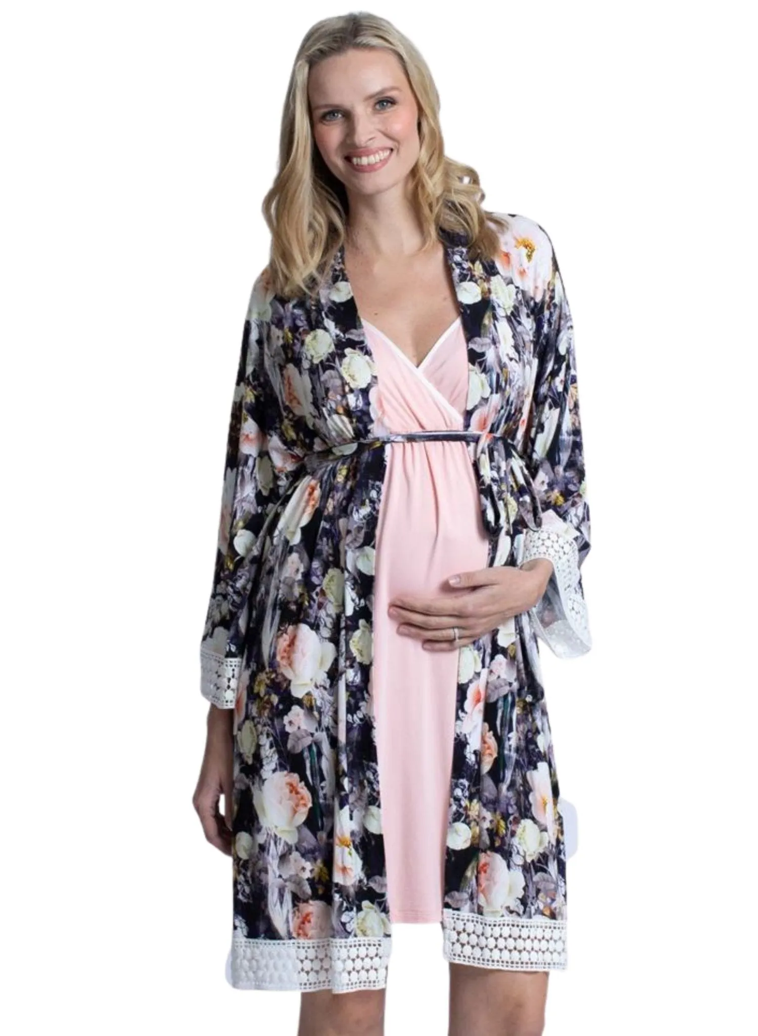 Hospital Pack Nursing Dress   Robe - Pink Floral