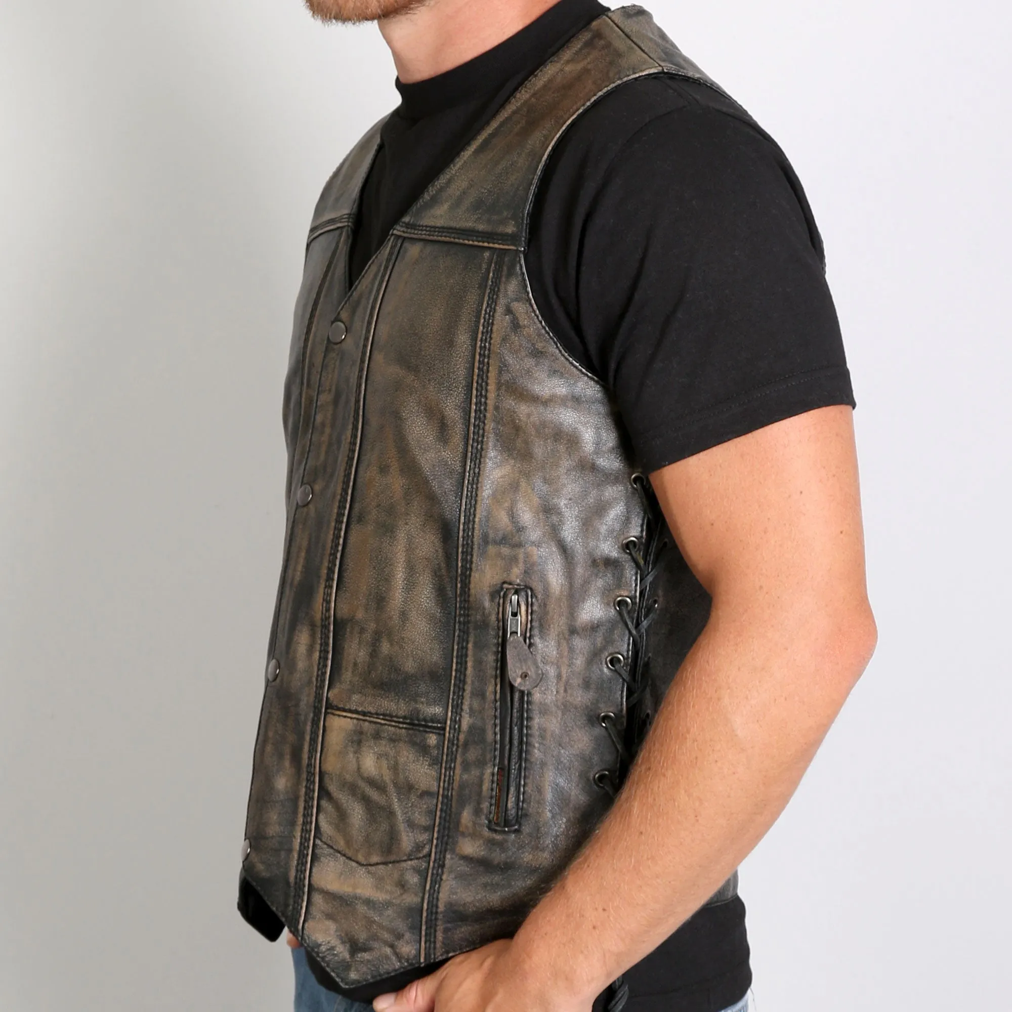 Hot Leathers VSM1029 Men's Distressed Brown 10 Pocket 'Conceal and Carry' Leather Vest