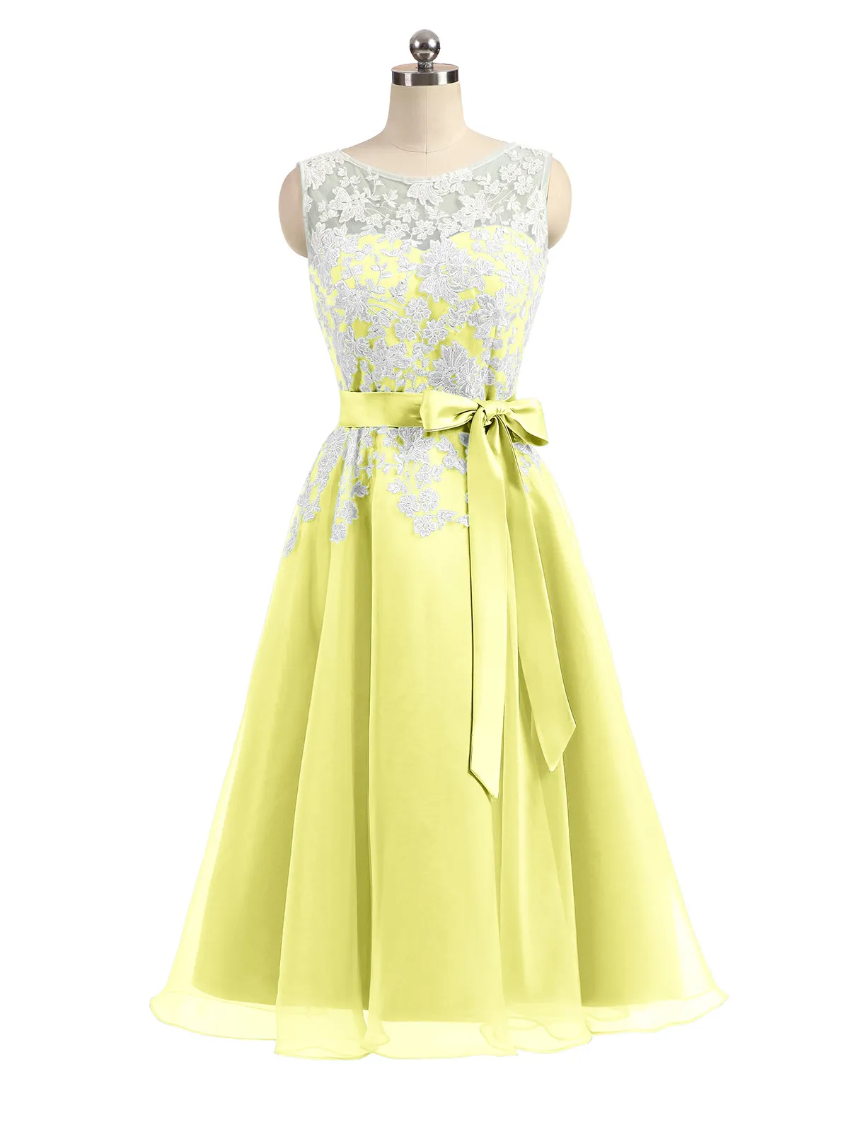 Illusion Neck Organza with Ivory Lace Appliqued Daffodil Plus Size