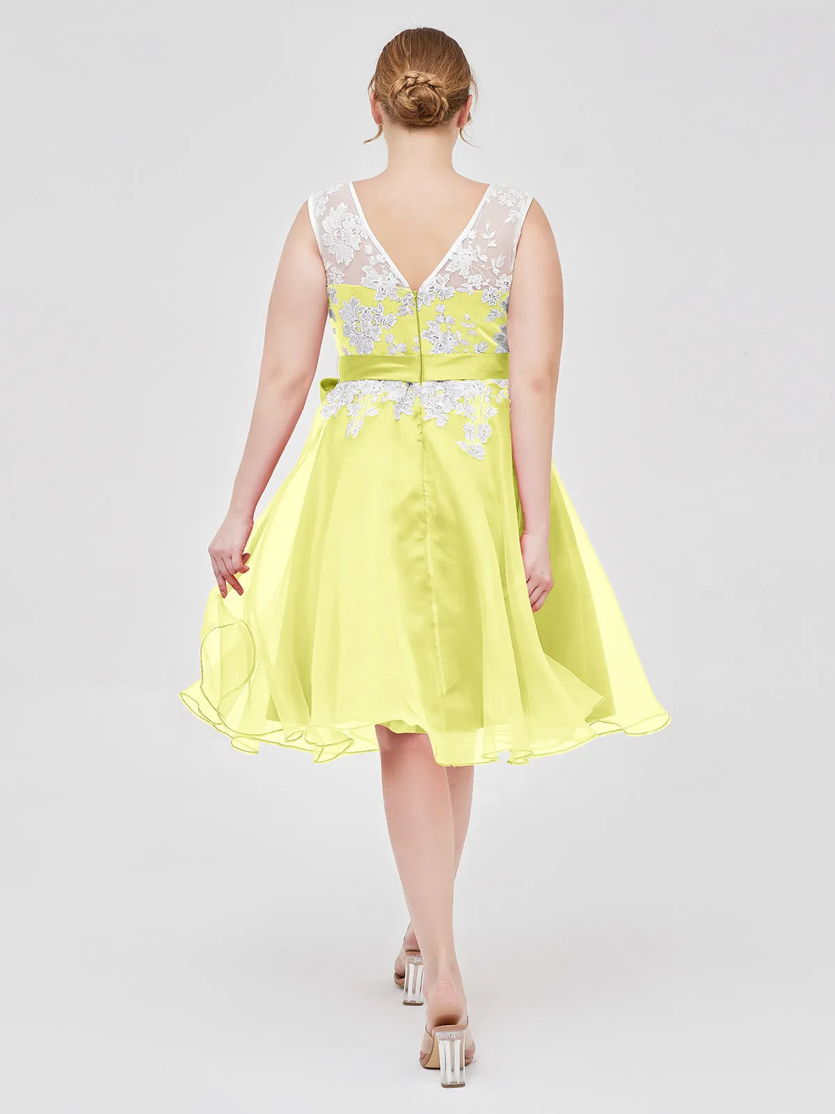 Illusion Neck Organza with Ivory Lace Appliqued Daffodil Plus Size