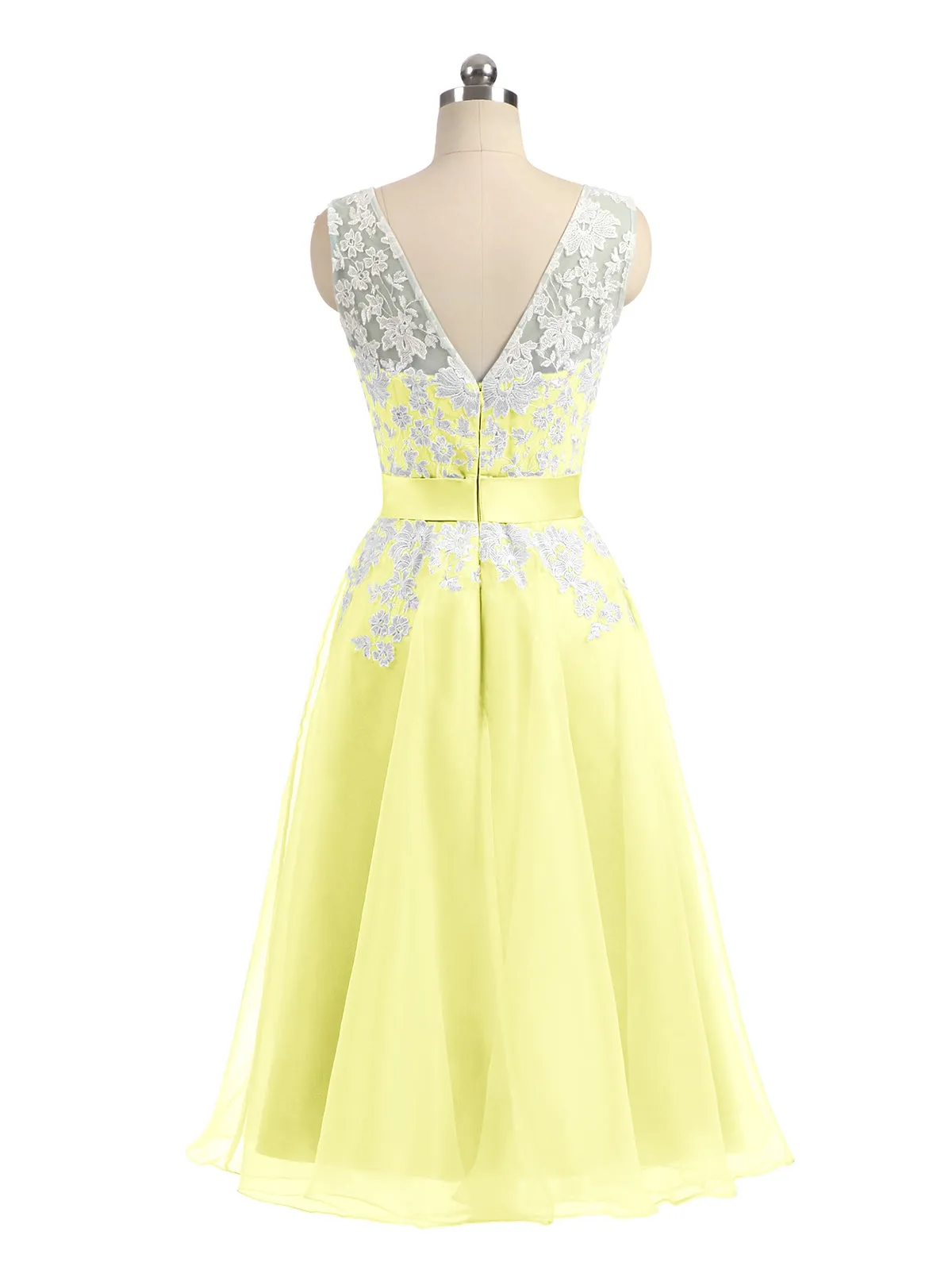 Illusion Neck Organza with Ivory Lace Appliqued Daffodil Plus Size