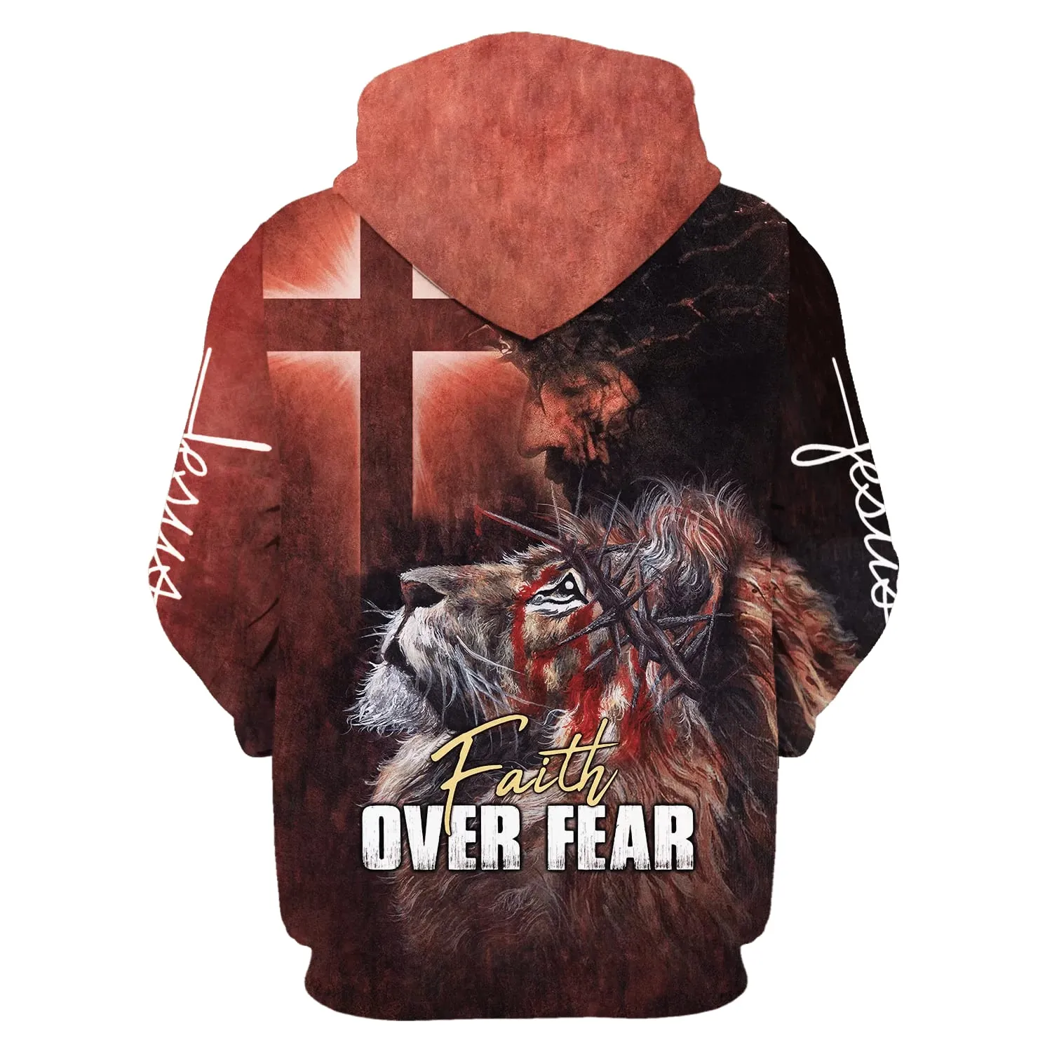 Jesus And Lion - Faith Over Fear Hoodie - Men & Women Christian Hoodie - 3D Printed Hoodie