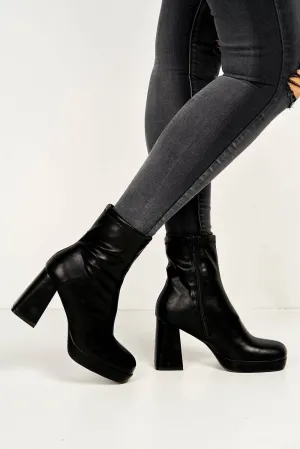 Katherine Platform Block Heel Ankle Boots in Black