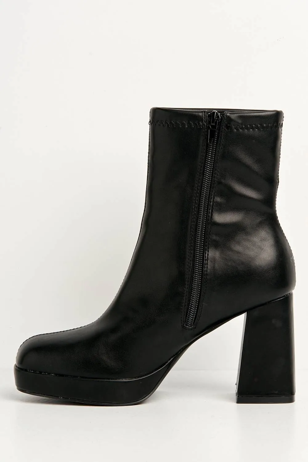 Katherine Platform Block Heel Ankle Boots in Black