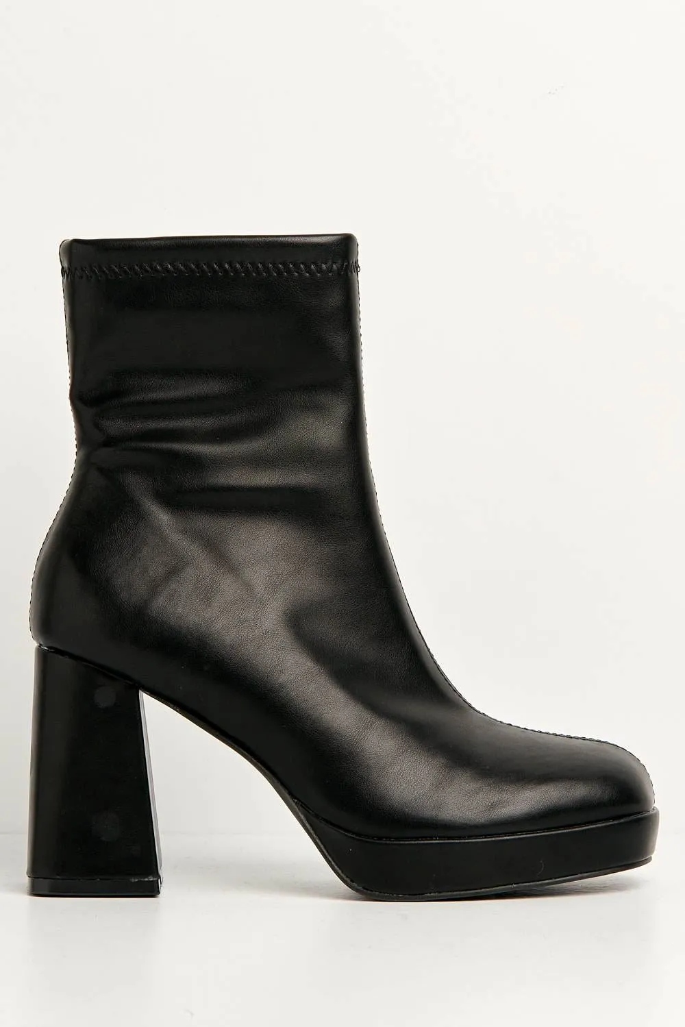 Katherine Platform Block Heel Ankle Boots in Black