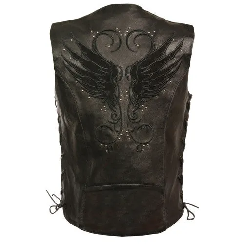 Ladies Wing Embroidery Vest Soft Leather 4505 WV Wing