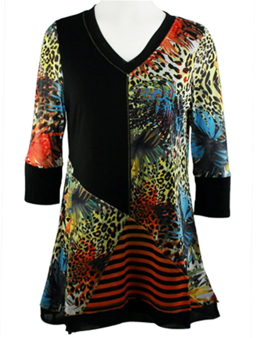 Lior Paris - Safari Patterns, 3/4 Trimmed Sleeves, Animal Print Tunic Top