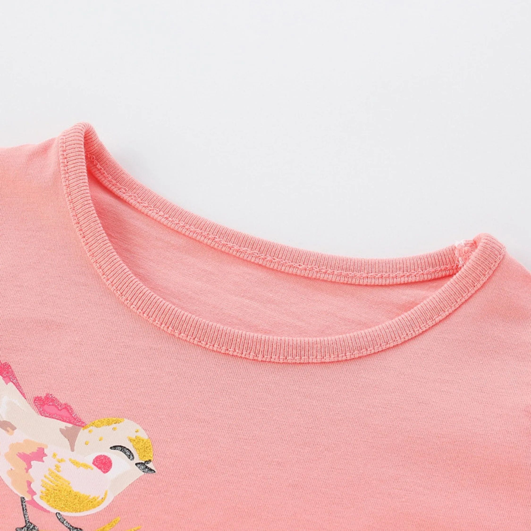 Long Sleeves Cute Birds Theme Cotton Girls Dress in Pink