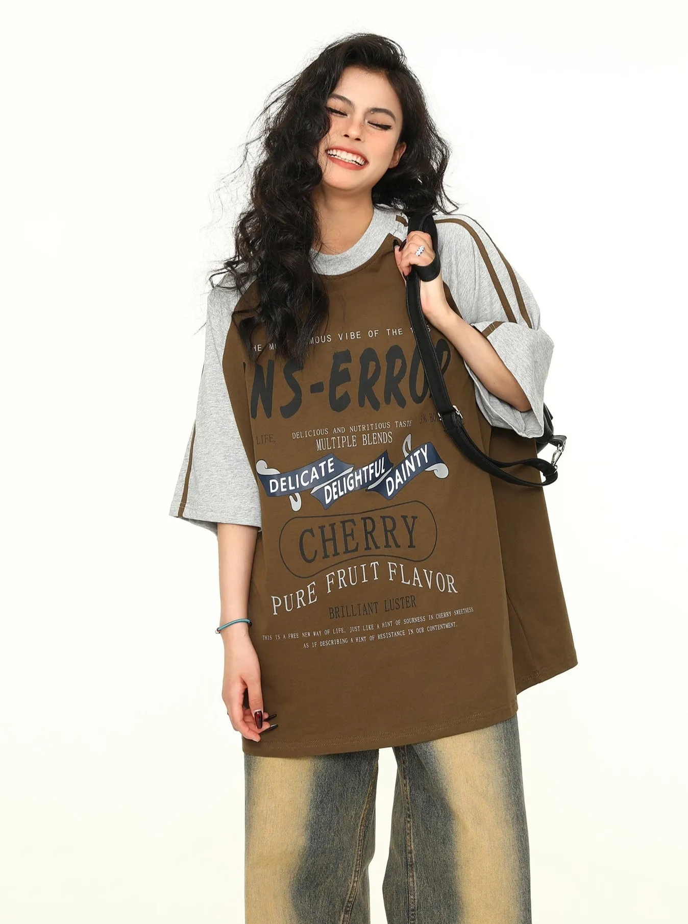 Maillard Stitching Letter Print Trendy Top