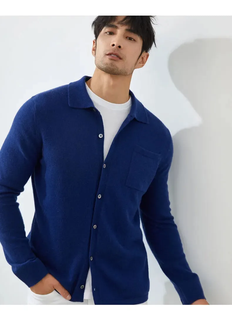 Men Cashmere Sweater Knitted Cardigan long sleeve polo shirt