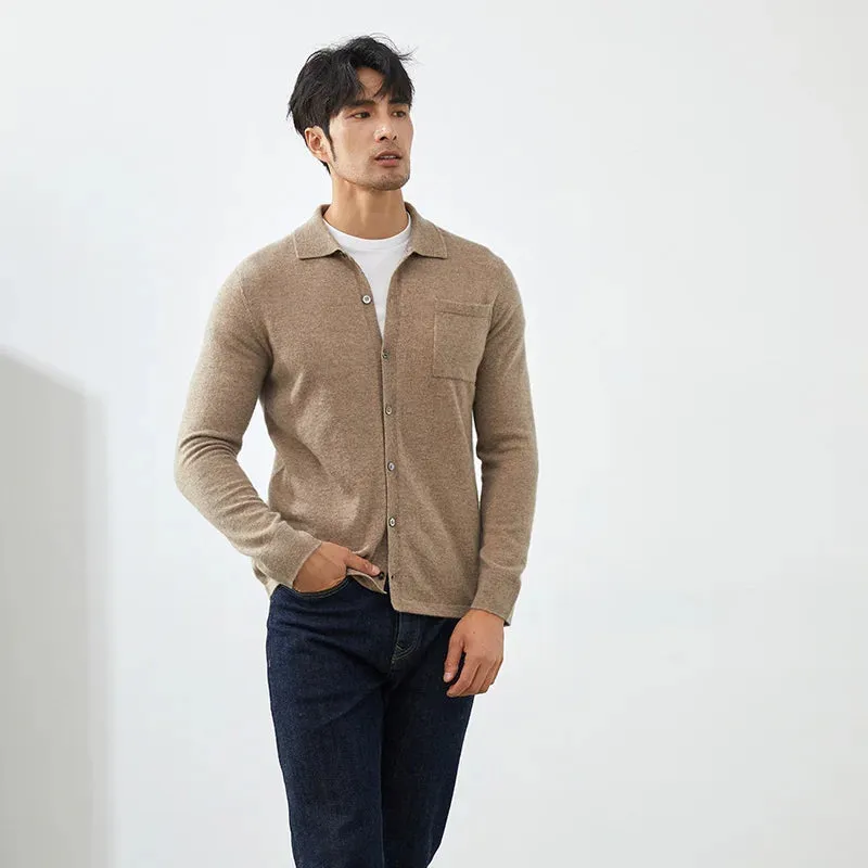 Men Cashmere Sweater Knitted Cardigan long sleeve polo shirt