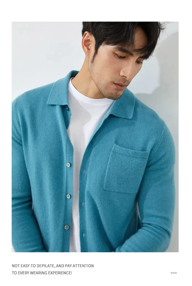 Men Cashmere Sweater Knitted Cardigan long sleeve polo shirt