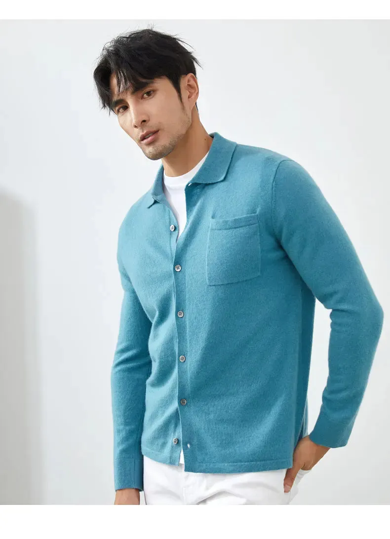 Men Cashmere Sweater Knitted Cardigan long sleeve polo shirt