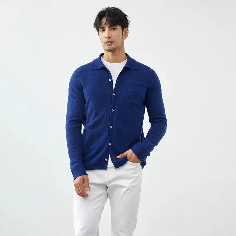 Men Cashmere Sweater Knitted Cardigan long sleeve polo shirt