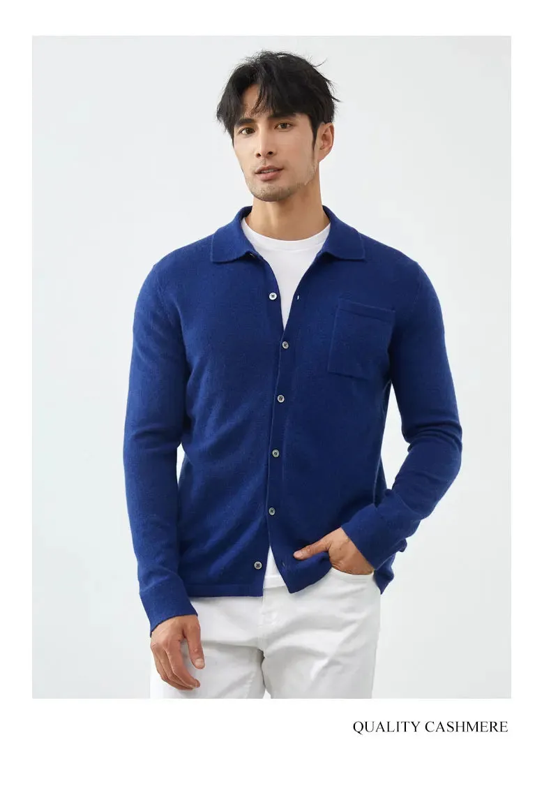 Men Cashmere Sweater Knitted Cardigan long sleeve polo shirt