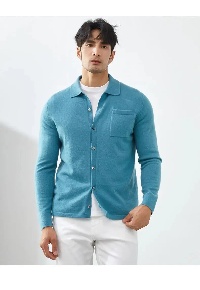 Men Cashmere Sweater Knitted Cardigan long sleeve polo shirt