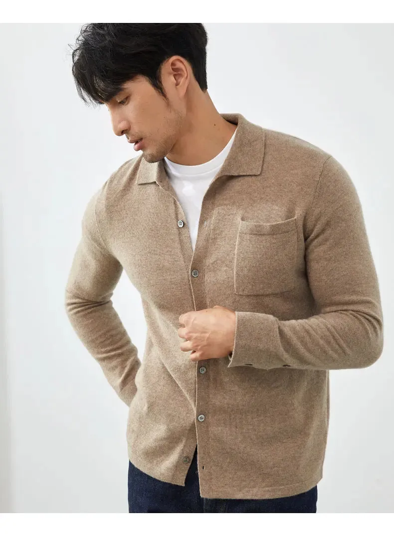 Men Cashmere Sweater Knitted Cardigan long sleeve polo shirt