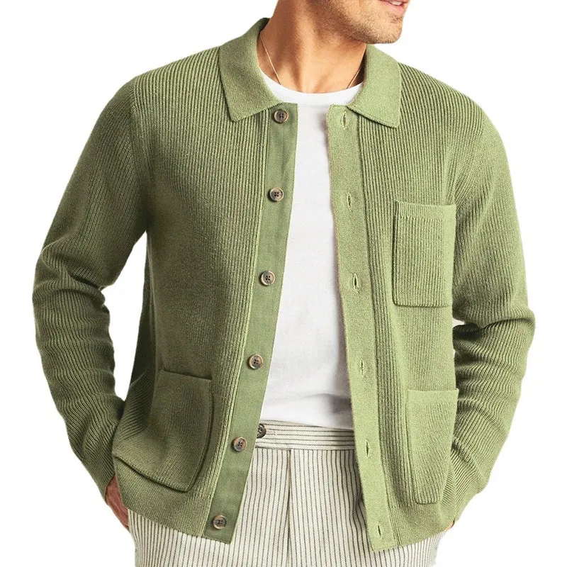 Men chic knitted over shirt cashmere cardigan fall cardigan sweater jacket cotton work shirt