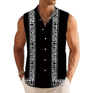 Men's Breathable Linen Lapel Sleeveless Shirt 18094627YM