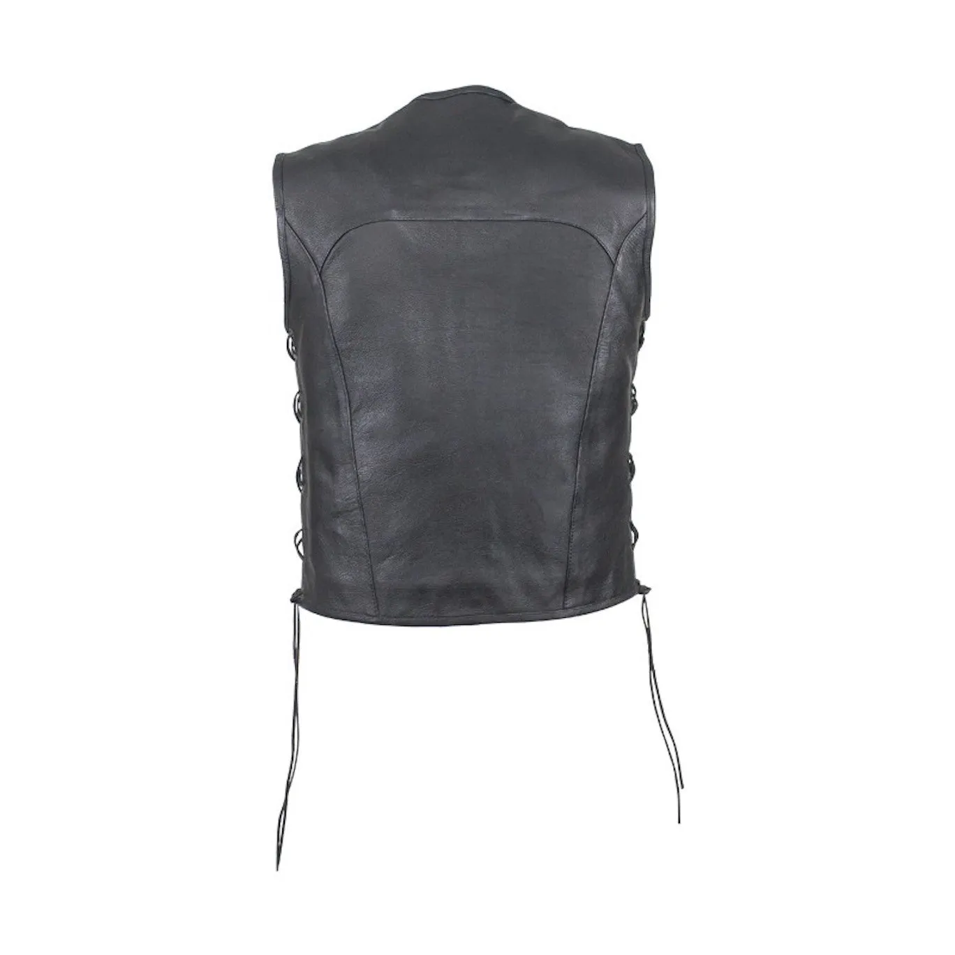 Mens Naked Leather Zippered Motorcycle Club Vest With No Collar