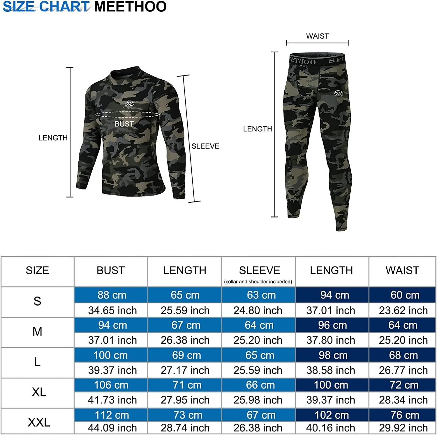 Men’s Thermal Underwear Set, Compression Base Layer Sports Long Johns Fleece Lined Winter Gear Running Skiing