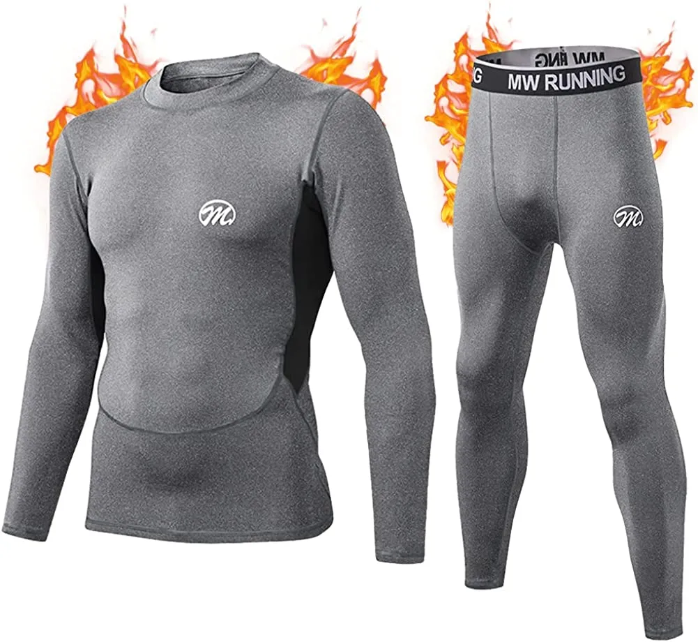 Men’s Thermal Underwear Set, Compression Base Layer Sports Long Johns Fleece Lined Winter Gear Running Skiing