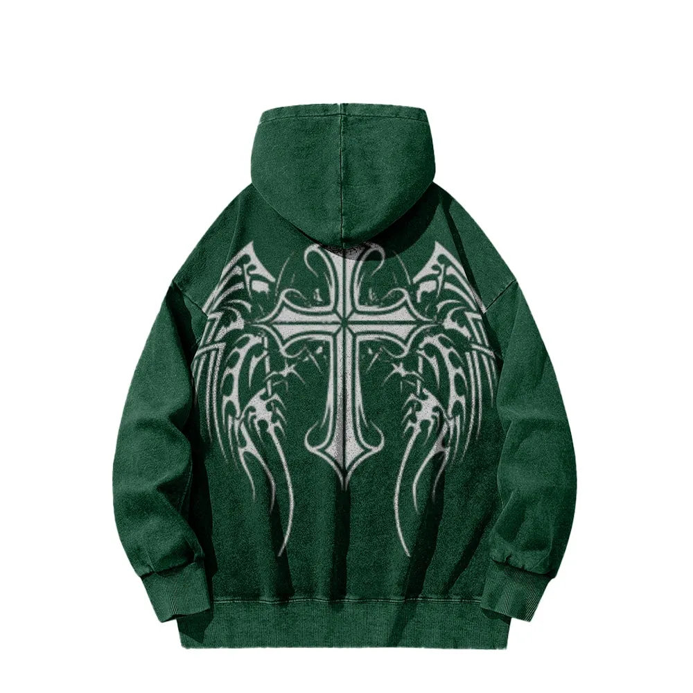 Mens Vintage Winged Tribal Cross Print Hoodies