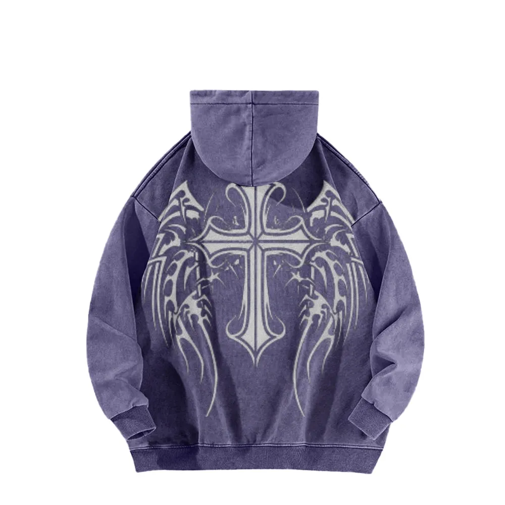 Mens Vintage Winged Tribal Cross Print Hoodies