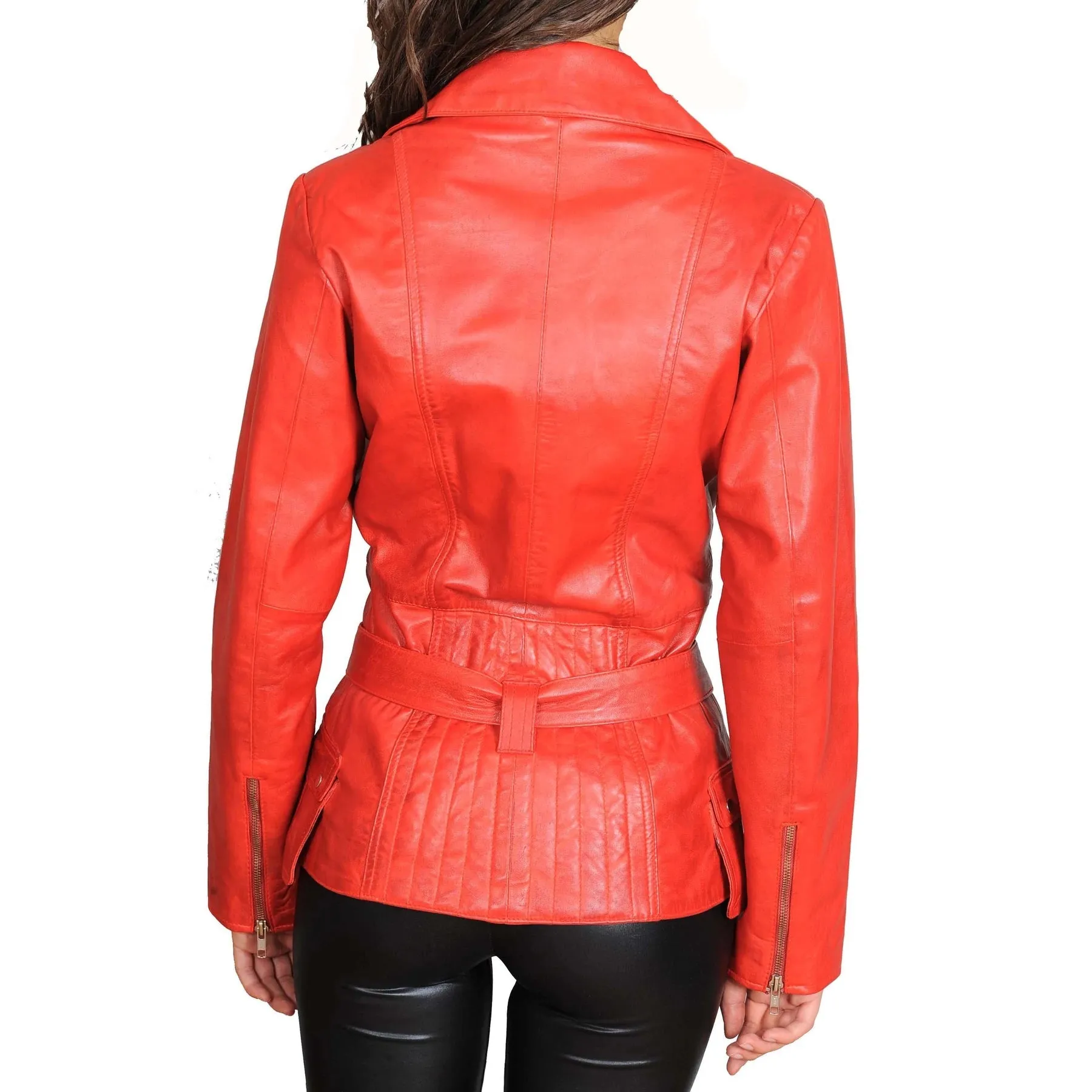 Mid Length Fitted Women's Sheepskin Leather Biker Jacket