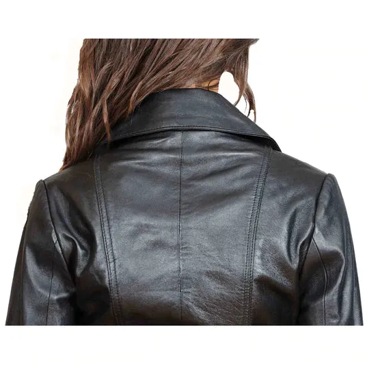 Mid Length Fitted Women's Sheepskin Leather Biker Jacket