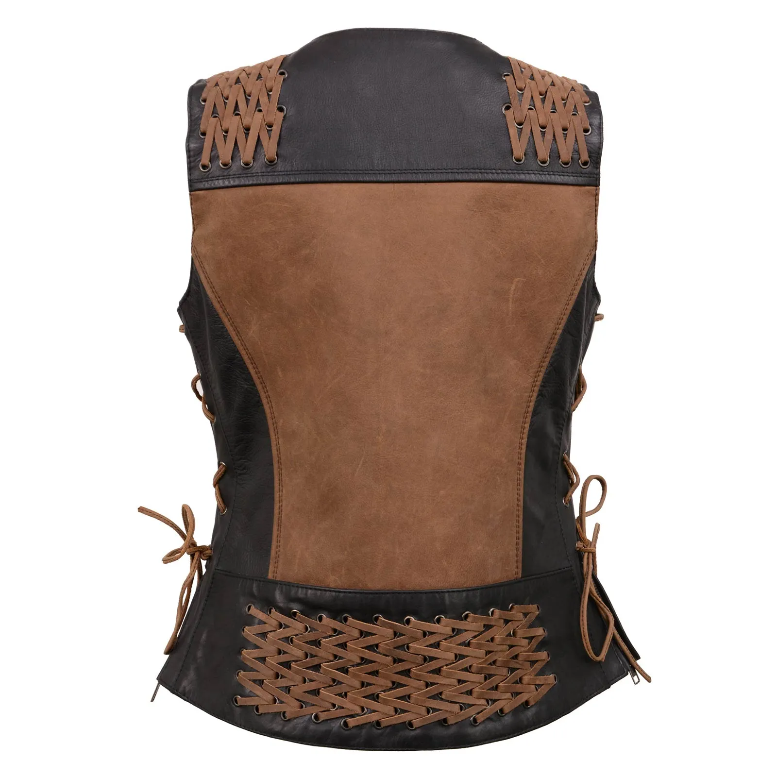 Milwaukee Leather MLL4509 Women's 'Smoocher' Vintage Two Tone Crazy Horse Brown and Black Leather Club Style Motorcycle Vest