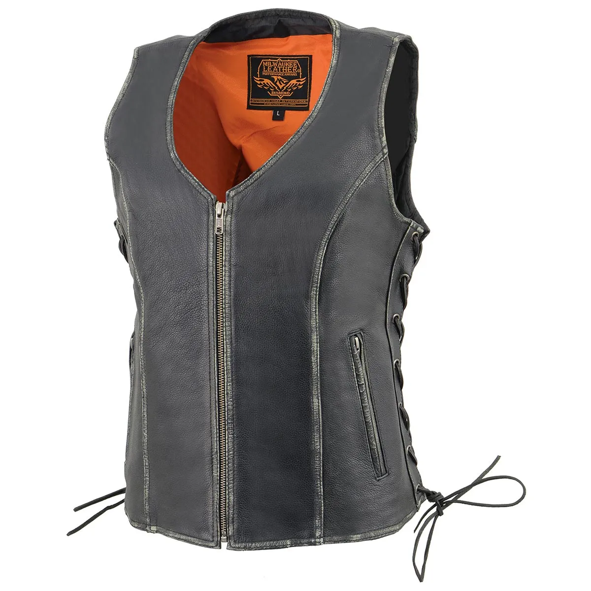 Milwaukee Leather MLL4517 Women's Black Leather Vest with Front Zipper Closure