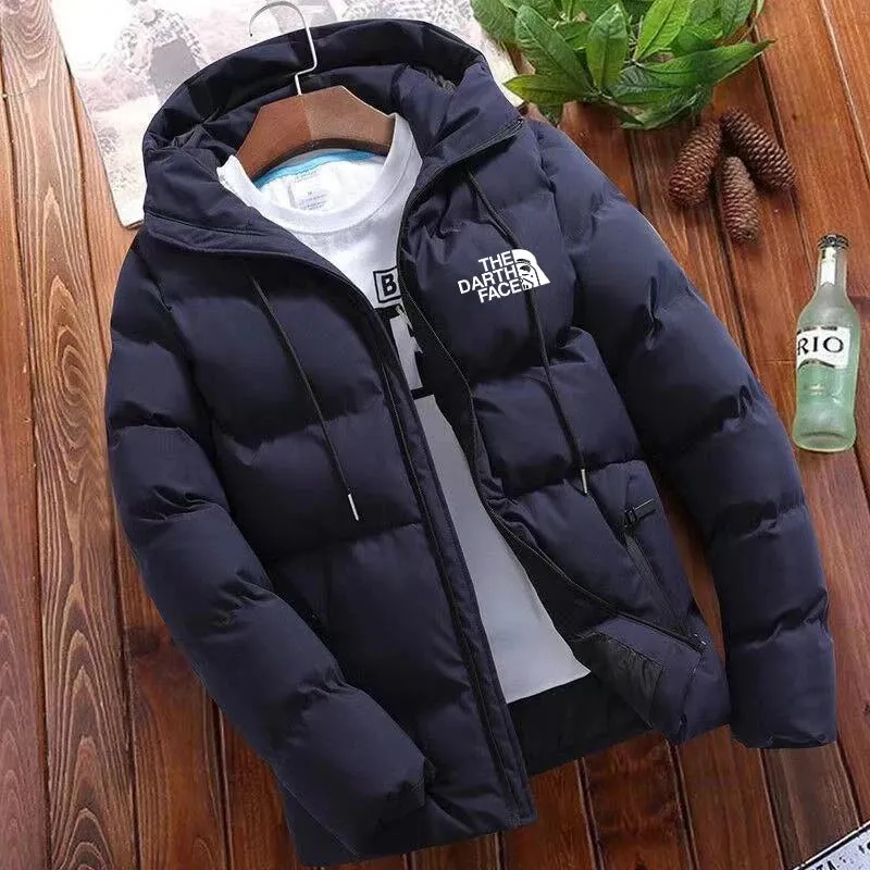 New men's jacket, winter fashion jacket with hat, casual warm large size