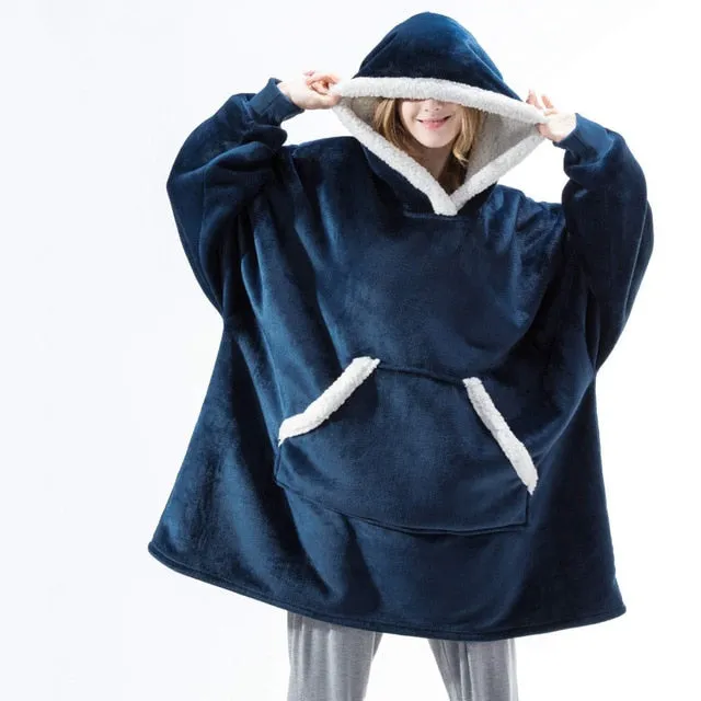 Oversized Hoodie Blanket With Sleeves Sweatshirt Plaid Winter Fleece Hoody Women Pocket Female Hooded Sweat Oversize Femme