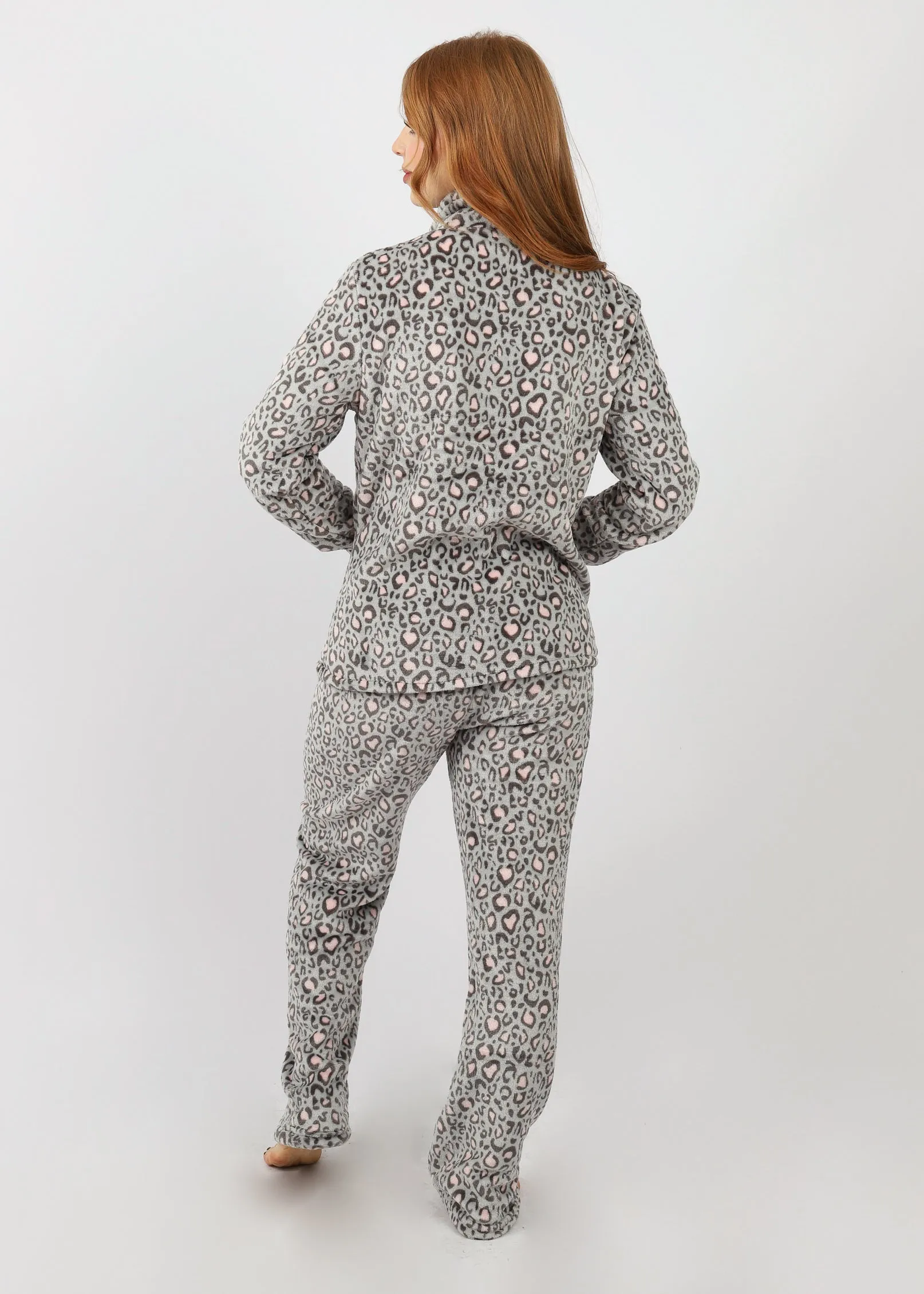 Pink Grey Leopard Button PJ Set