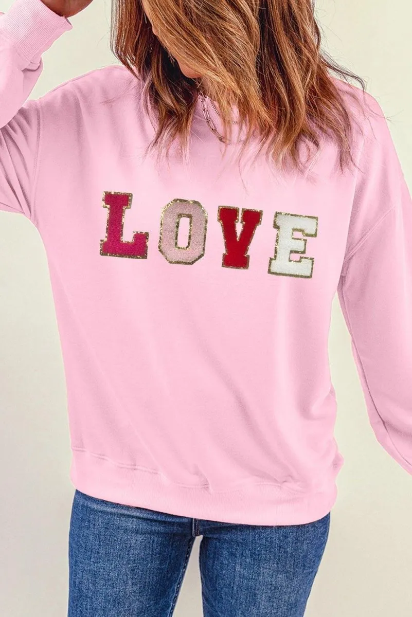 Pink "LOVE" Valentine Patch Sweatshirt