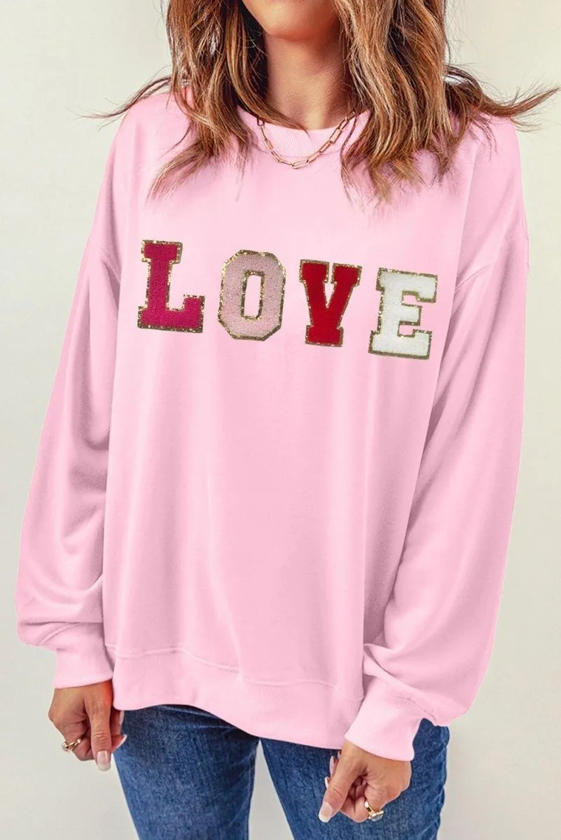 Pink "LOVE" Valentine Patch Sweatshirt