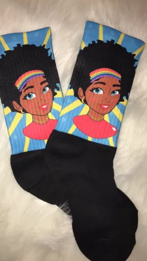 Pop Starburst Diva (Blue) Black foot socks