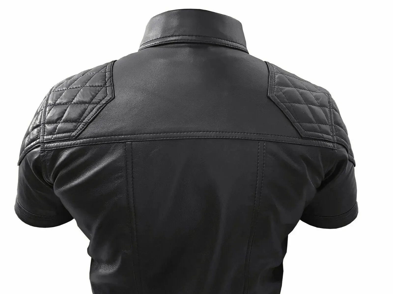 Real Black Leather Police Uniform Style Shirt