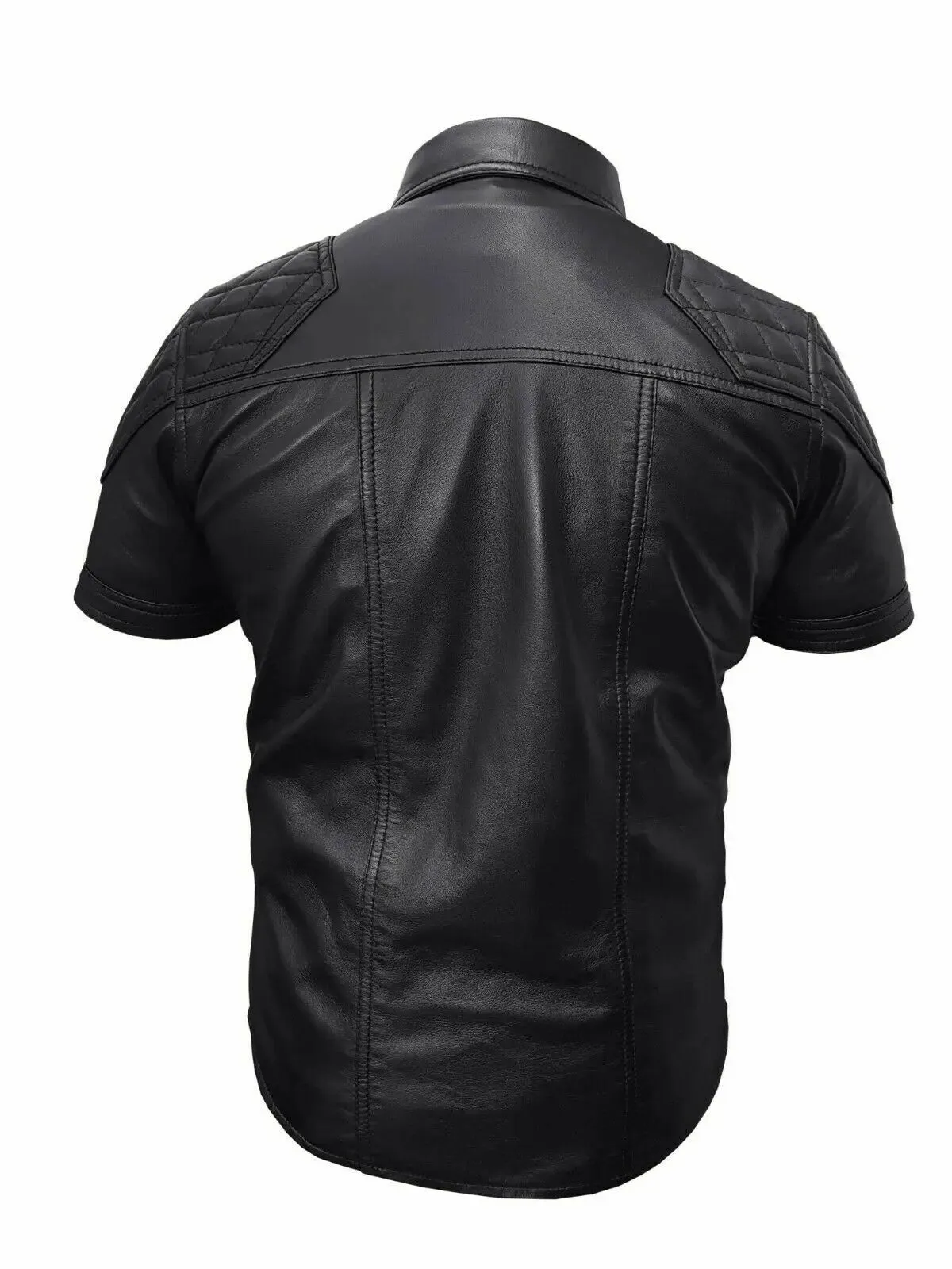 Real Black Leather Police Uniform Style Shirt