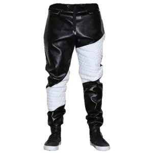 Real Leather Trousers With White Quilted Cow Leather Contrast