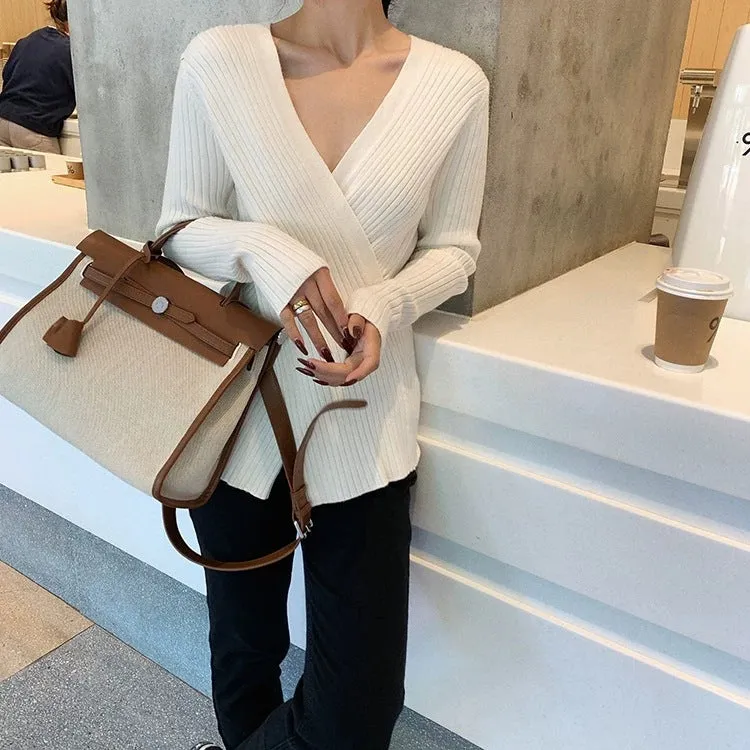 Sexy Matching INS Trendy V-Neck Thin Niche Sweater Women Tops Outerwear