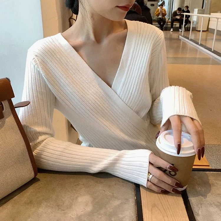 Sexy Matching INS Trendy V-Neck Thin Niche Sweater Women Tops Outerwear