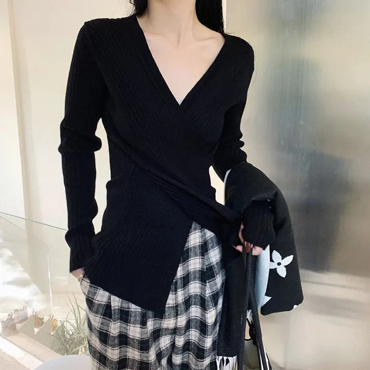 Sexy Matching INS Trendy V-Neck Thin Niche Sweater Women Tops Outerwear