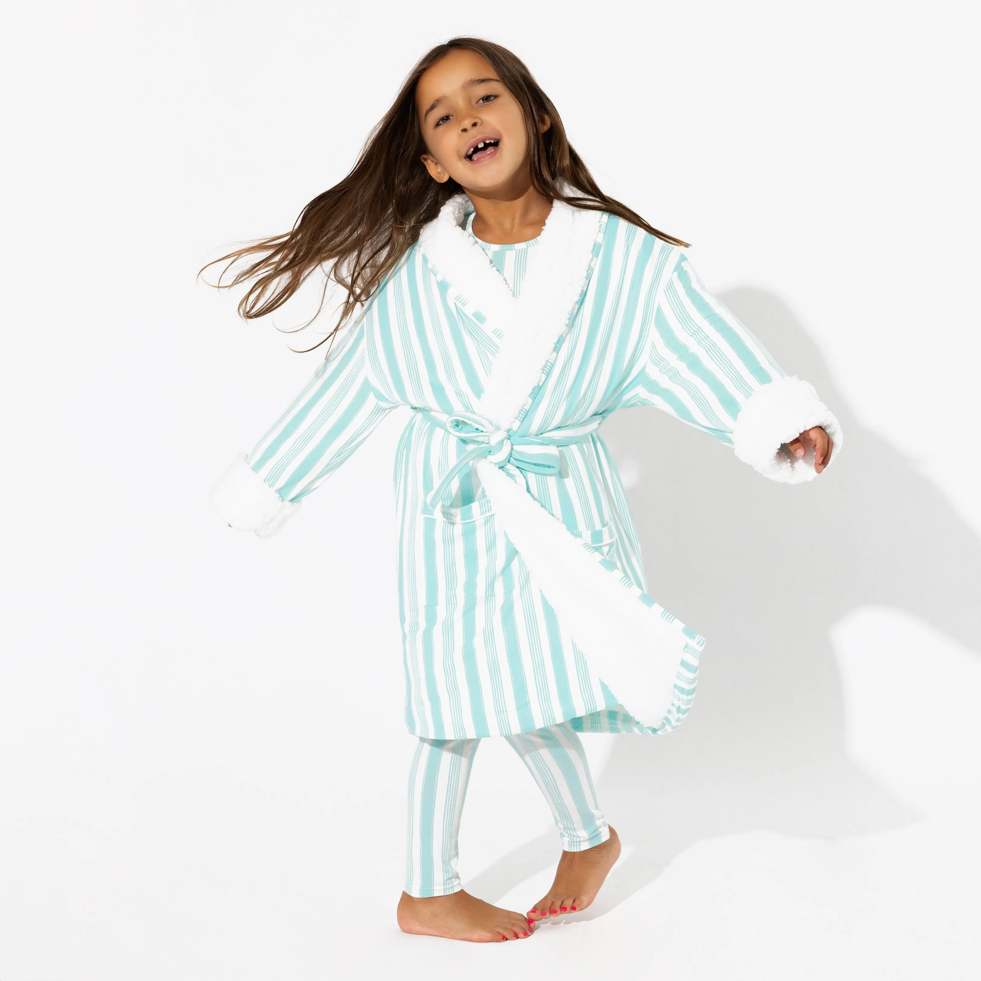 Slumber Stripes Bamboo Kids Sherpa Robe