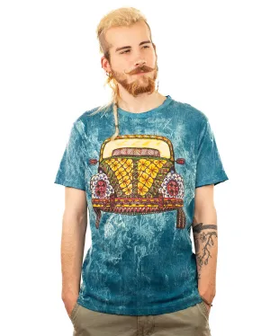 Stonewash Hippie Campervan Cotton T-shirt Dark Green