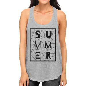 Summer Geometric Womens Grey Sleeveless Tee Trendy Lettering Tanks